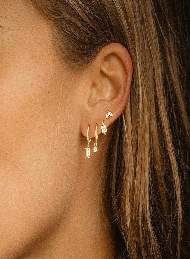 Kyerlyn Stud Earrings for Women Dainty Small Hoop Earrings 14K Gold Plated Cartilage Earring Set CZ Dangle Huggie Earrings Lightweight Hypoallergenic Earrings Trendy Multiple Piercings Jewelry Gifts - Image 2